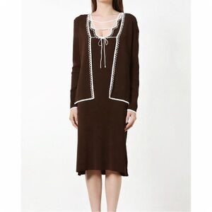 Vertigo Paris Vintage Inspired Contrast Trim Knit Dress Cardigan Set | Size S